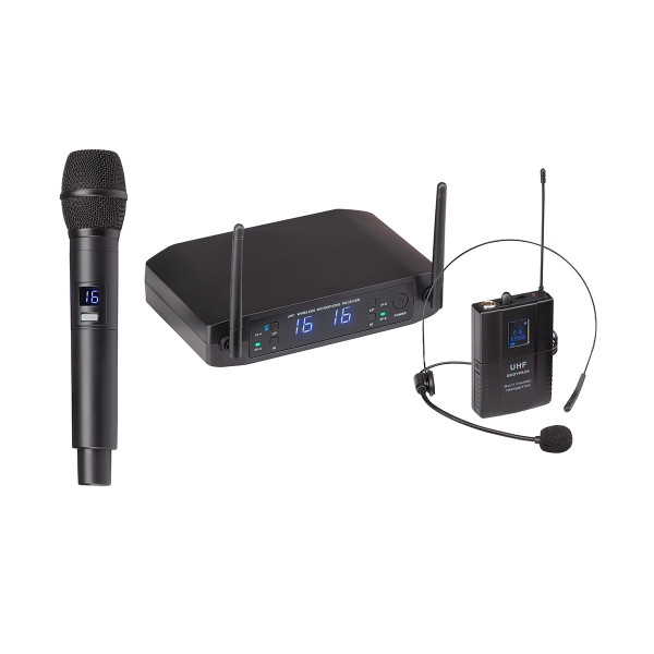 WF-U216HP-A2 - UHF Dual 16-Channel Wireless System with one handheld microphone and one headset UK plug
