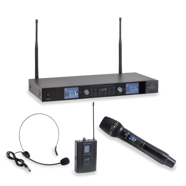 WF-U2602HP - UHF True Diversity dupla többcsatornás vezetéknélküli mikrofonrendszer 630-660 MHz, 1 kézi mikrofonnal, 1 zsebadóval és 1 headset mikrofonnal