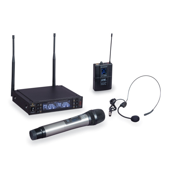 WF-U2302HP - True Diversity Dual Wireless Microphone System with 1 handheld microphone and 1 bodypack with headset 630-660MHz