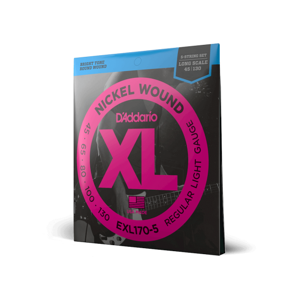D'Addario 5-String Nickel Wound Bass Guitar Strings, Light, 45-130, Long Scale D'Addario 5-String Nickel Wound Bass Guitar Strings, Light, 45-130, Long Scale