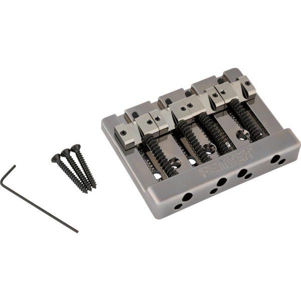 994411400 - Fender® HiMass™ String-Through 4-String Bass Bridge Assembly With Brass Saddles, Black Chrome