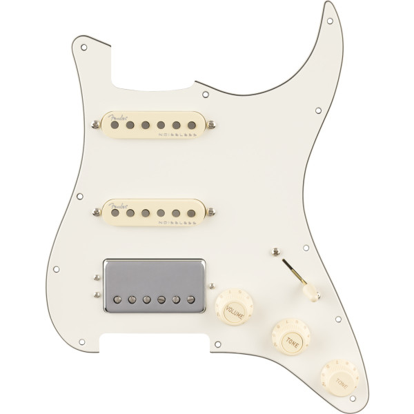 992352509 - Pre-Wired Strat® Pickguard, Quadra Tap™/Ultra Noiseless™ HSS, Parchment 11 Hole PG