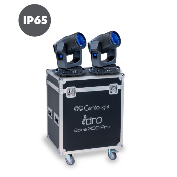 CENTOLIGHT IDRO SPIRE 330 SET - Set of 2 IP66 Beam&wash moving head with flight case