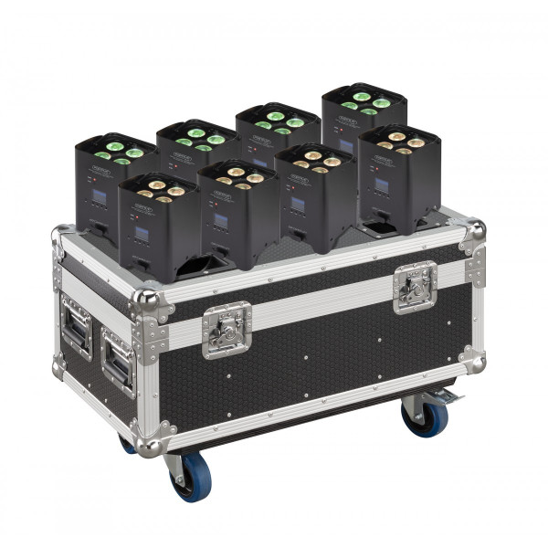 CENTOLIGHT PORTRAIT Q-AIR SET - Set of 8 LED PAR 4x12W RGBW 4in1 with lithium battery and flight case with charging function