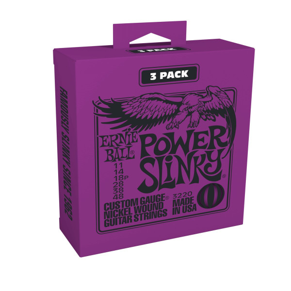 Ernie Ball P03220 - Power Slinky Nickel wound electric guitar strings 3-pack 11/48