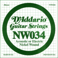 D'Addario NW034 - Nickel Wound Electric Guitar Single String, .034