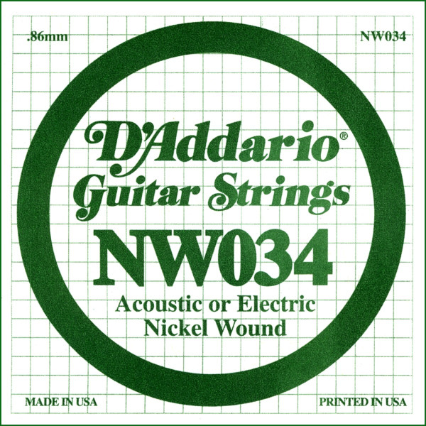 D'Addario NW034 - Nickel Wound Electric Guitar Single String, .034