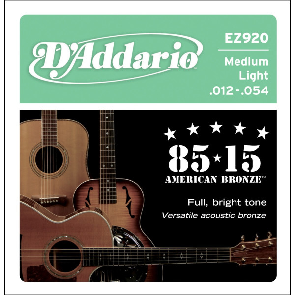 D'Addario EZ920 - 85/15 Bronze Acoustic Guitar Strings, Medium Light, 12-54
