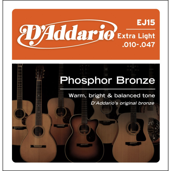 D'Addario EJ15 - Phosphor Bronze Acoustic Guitar Strings, Extra Light, 10-47