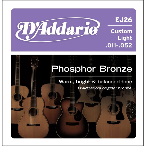 D'Addario EJ26 - Phosphor Bronze Acoustic Guitar Strings, Custom Light, 11-52