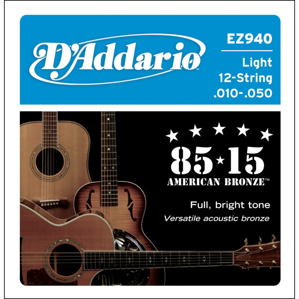 D'Addario EZ940 - 85/15 12-String Bronze Acoustic Guitar Strings, Light, 10-47