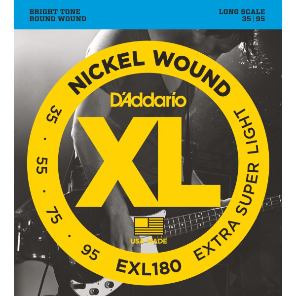 D'Addario EXL180 - Nickel Wound Bass Guitar Strings, Extra Super Light, 35-95, Long Scale