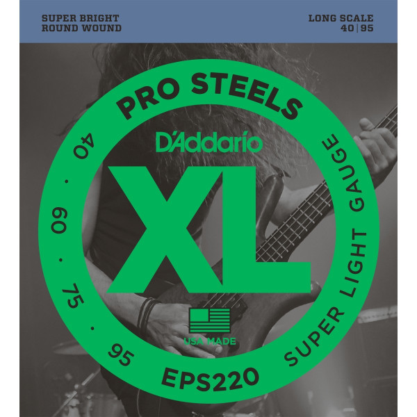 D'Addario EPS220 - ProSteels Bass Guitar Strings, Super Light, 40-95, Long Scale