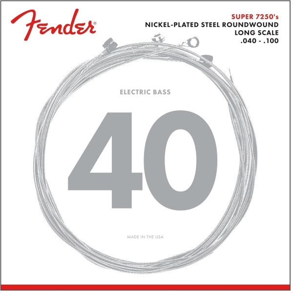 Fender 737250403 - 7250 Bass Strings Set Nickel Plated Steel Long Scale 7250L .040-.100 Gauges