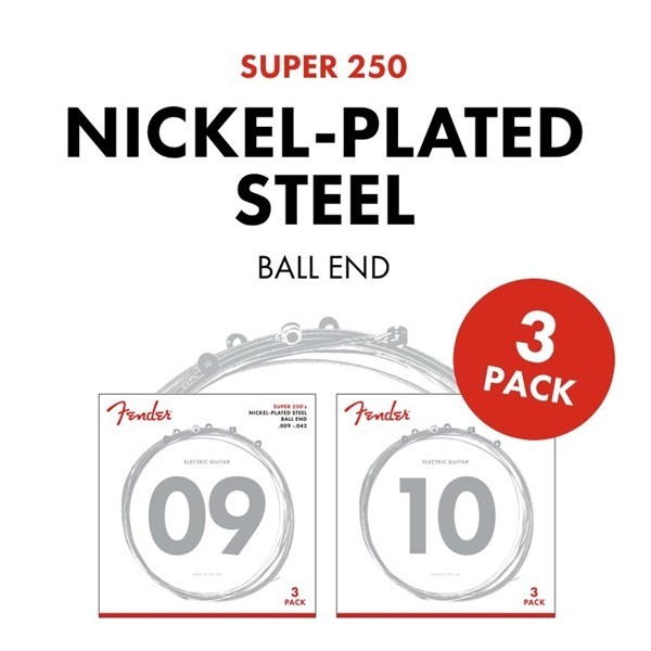 Fender 730250309 - Super 250L NPS Ball End Strings Set (.009-.042 Gauges) 3-Pack