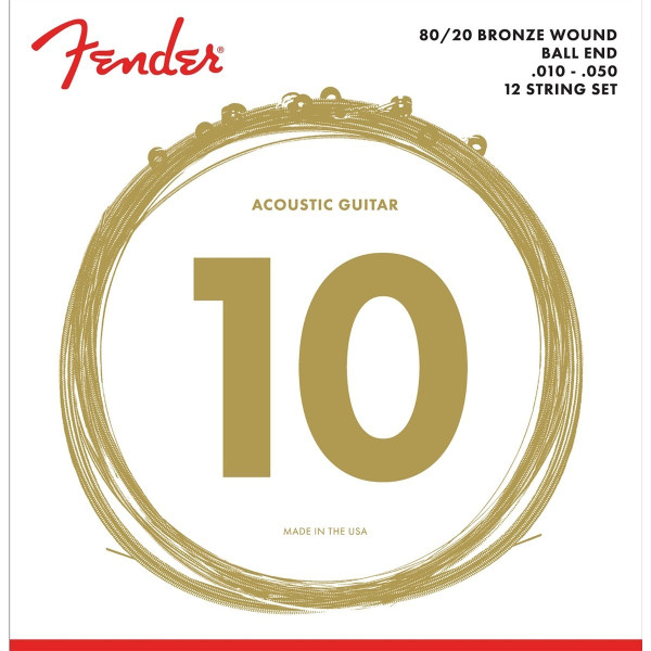 Fender 730070423 - 80/20 Bronze Acoustic Strings Set of Twelve Ball End 70-12L .010-.050 Gauges