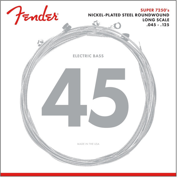 Fender 737250456 - 7250 Bass Strings Set Nickel Plated Steel Long Scale 7250-5M .045-.125 Gauges