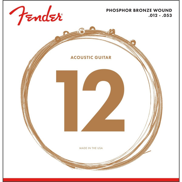 Fender 730060403 - Phosphor Bronze Acoustic Guitar Strings, Ball End, 60L .012-.053 Gauges, (6)