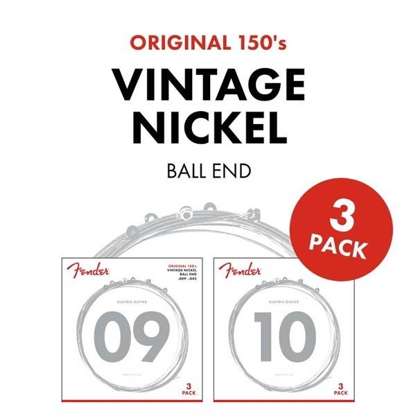 Fender 730150309 - Original 150 Guitar Strings Set Pure Nickel Wound Ball End 150L .009-.042 Gauges 3-Pack