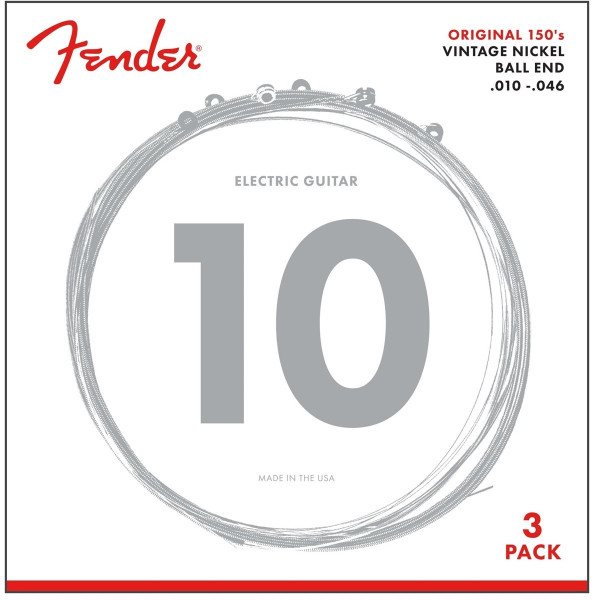 Fender 730150310 - Original 150 Guitar Strings Set Pure Nickel Wound Ball End 150R .010-.046 Gauges 3-Pack