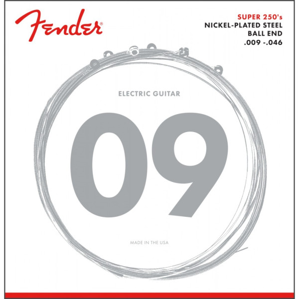 Fender 730250404 - Super 250 Guitar Strings, Nickel Plated Steel, Ball End, 250LR Gauges .009-.046, (6)