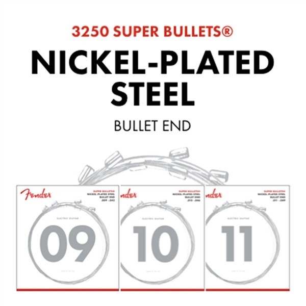 Fender 733250403 - Super Bullet® Strings, Nickel Plated Steel, Bullet End, 3250L Gauges .009-.042, (6)
