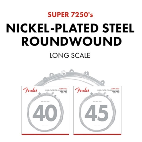 Fender 737250405 - 7250 Bass Strings Set Nickel Plated Steel Long Scale 7250ML .045-.100 Gauges