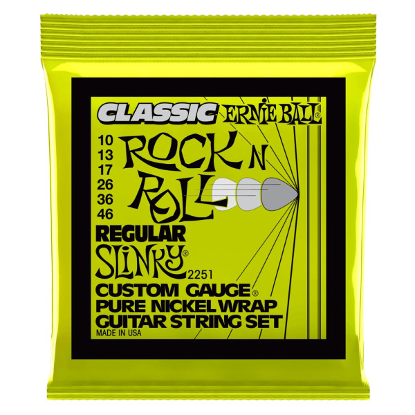 Ernie Ball P02251 - Regular Slinky Classic Rock n Roll Pure Nickel Wrap Electric Guitar Strings 10-46 Gauge
