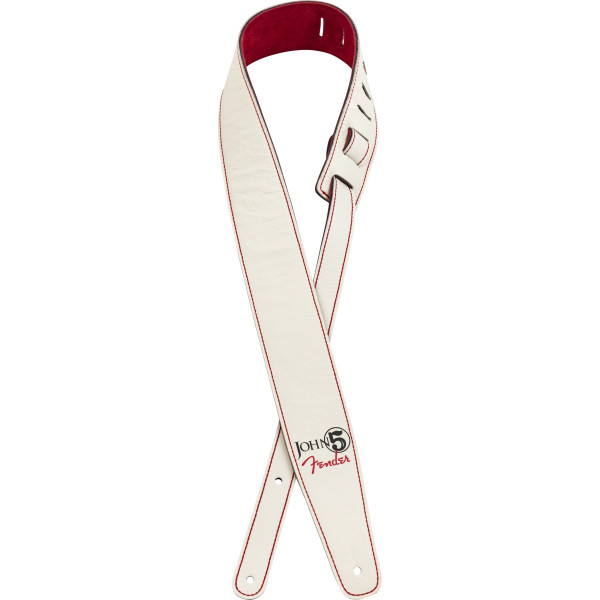 Fender 990650109 - John 5 Leather Strap, White and Red
