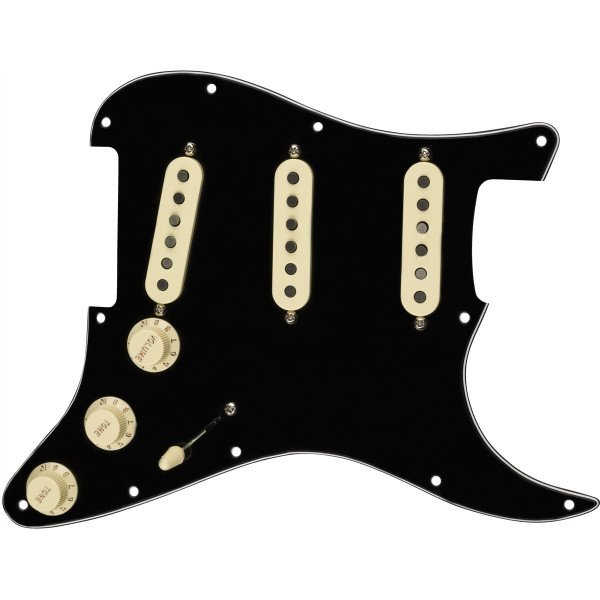 992343506 - Pre-Wired Strat Pickguard, Tex-Mex SSS, Black 11 Hole PG
