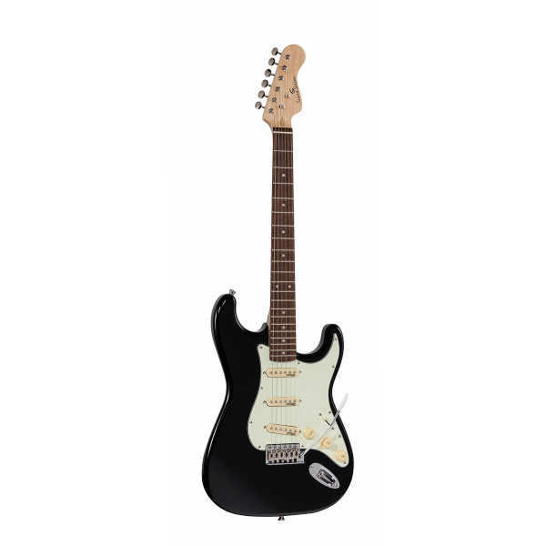 SOUNDSATION RIDER-RETRO-R BK - Double cutaway elektromos gitár 3 single coil pickuppel és vintage kulcsokkal (Wilkinson mechanika, eco-rózsafa fogólap)