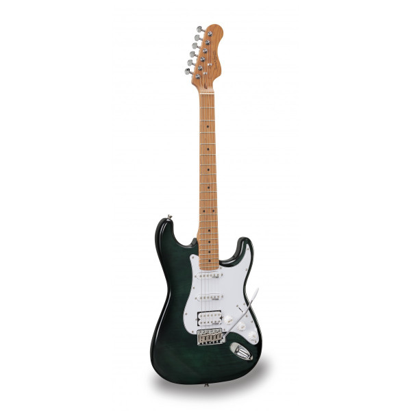 SOUNDSATION RIDER-DELUXE-M AGR - Dupla cutaway elektromos gitár 2 single coil + osztható humbucker hangszedővel és önzáró kulcsokkal (Wilkinson hardver, roasted juhar nyak+fogólap, lángolt fedlap)