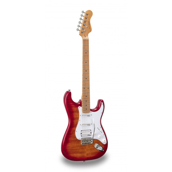 SOUNDSATION RIDER-DELUXE-M ACSB - Dupla cutaway elektromos gitár 2 single coil + osztható humbucker hangszedővel és önzáró kulcsokkal (Wilkinson hardver, roasted juhar nyak+fogólap, lángolt fedlap)