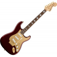 Squier 40th Anniversary Stratocaster Gold Edition LRL Ruby Red Metallic elektromos gitár
