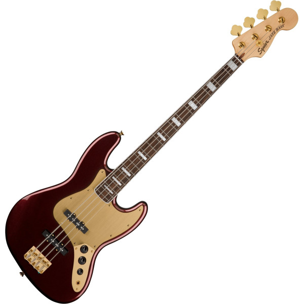 Squier 40th Anniversary Jazz Bass Gold Edition LRL Ruby Red Metallic elektromos basszusgitár