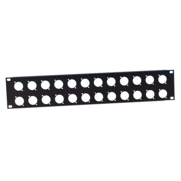 Adam Hall 872214 - 19"-os furatozott vas előlap, 2 U, 24 x XLR D furat, fekete
