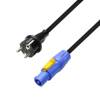 Adam Hall Cables 5 STAR PCON 0300 - tápkábel - 3x1,5 mm-es fekete PVC kábel - Neutrik NAC3 Powercon + földelt dugó, 250 V/16 A - 3 m