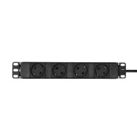 Adam Hall Cables 87470 - hálózati elosztó 1 U, 4 x földelt aljzat, rögzítő fülek, fekete
