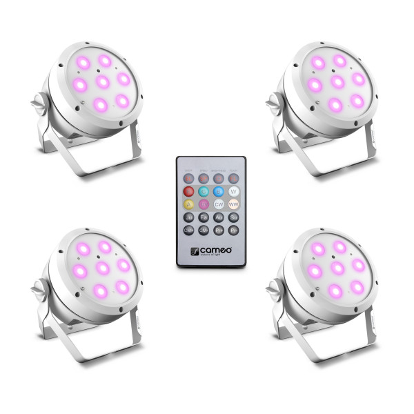 Cameo ROOT® PAR 4 WH SET 1 - spotlámpa készlet, 4 darab 7 x 4 W, RGBW LED, távirányítóval, fehér