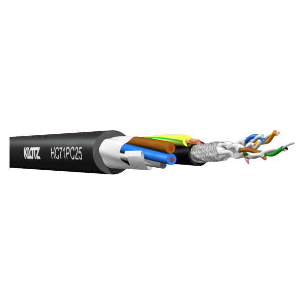 Klotz HC71PC25 - hibrid kábel - CAT7 + 3 x 2,5 mm tápkábel, kompakt, a gyári kiszereléstől eltérő hosszban Klotz HC71PC25 - hibrid kábel - CAT7 + 3 x 2,5 mm tápkábel, kompakt, a gyári kiszereléstől eltérő hosszban