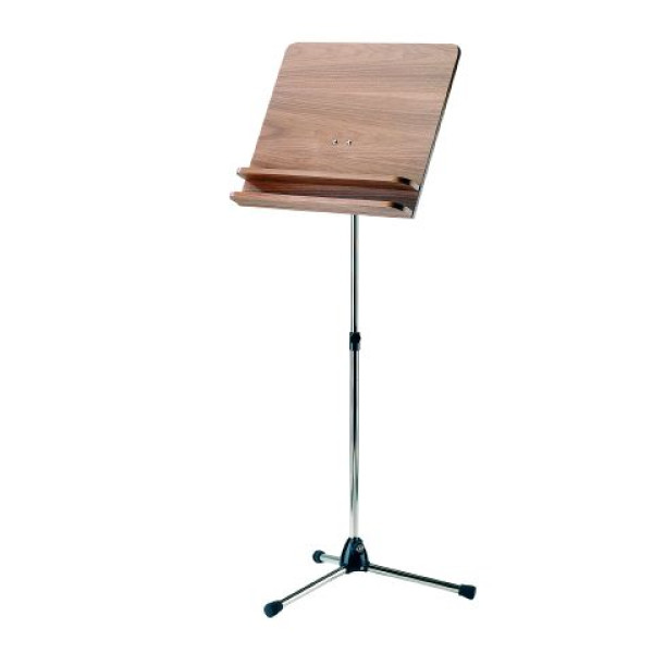 König & Meyer 118/3 - kottaállvány, zenekari "Orchestra" könnyen kezelhető, plusz irattartóval, krómozott lábbal, diófa pulttal