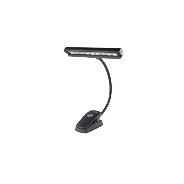 König & Meyer 12249 - kottalámpa - Orchestra Flex Light 1x9 LED, csíptethető, elemmel vagy AC adaprel táplálható, flexibilis, hordtáskával, fekete