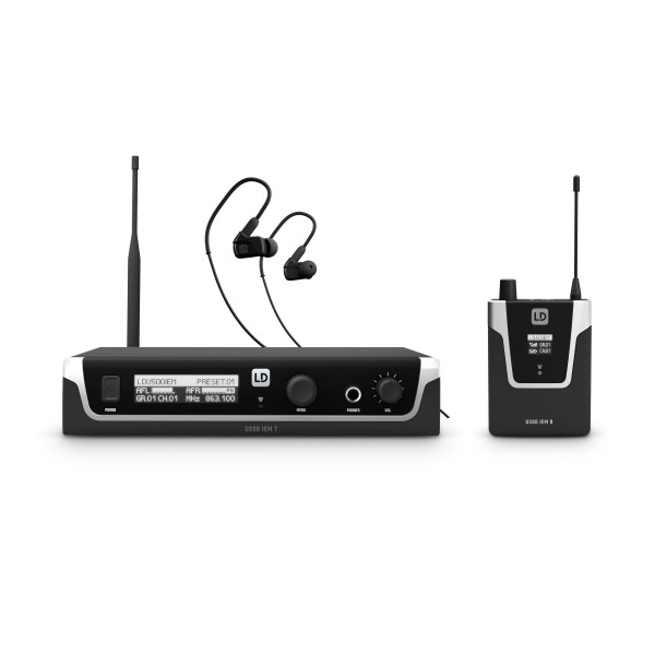 LD Systems U506 IEM HP - In-Ear fülmonitor készlet fülhallgatóval 96 sáv, monó/sztereó üzemmód, 655 -679 MHz