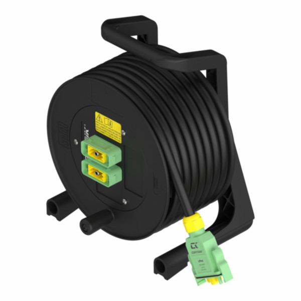 Contrik CP-D1M2-X25F-010 - cPot kábeldob, 25mm? kábel keresztmetszet, 1 x cPot M bemenet, 2 x cPot F kimenet, 10 méter