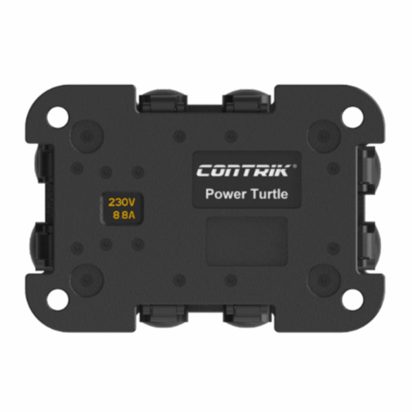 Contrik Power Turtle XO CPVT7RT-M - kültéri hálózati elosztó doboz, 1 x powerCON TRUE1 TOP bemenet, 7 x powerCON TRUE1 TOP kimenet, mérőműszerrel