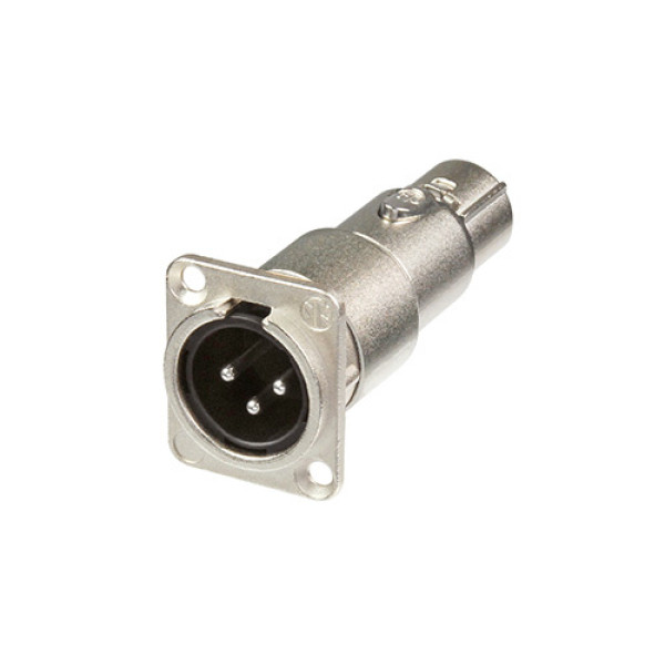 Neutrik NA3MDF - átalakító, 3 pólusú XLR dugó-3 pólusú XLR aljzat, lemezre szerelhető D házban