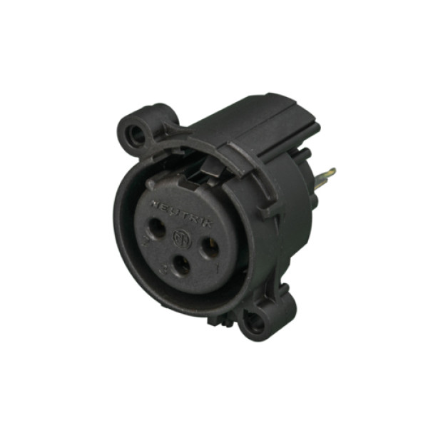 Neutrik NC3FAV-0 - 3 pólusú XLR aljzat függőleges nyákhoz, földelés és retesz nélkül, A ház