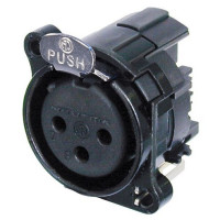 Neutrik NC3FBH1-B - 3 pólusú XLR aljzat fekete, vízszintes nyákhoz, közösített 1. láb+GND+ház, retesszel, B ház