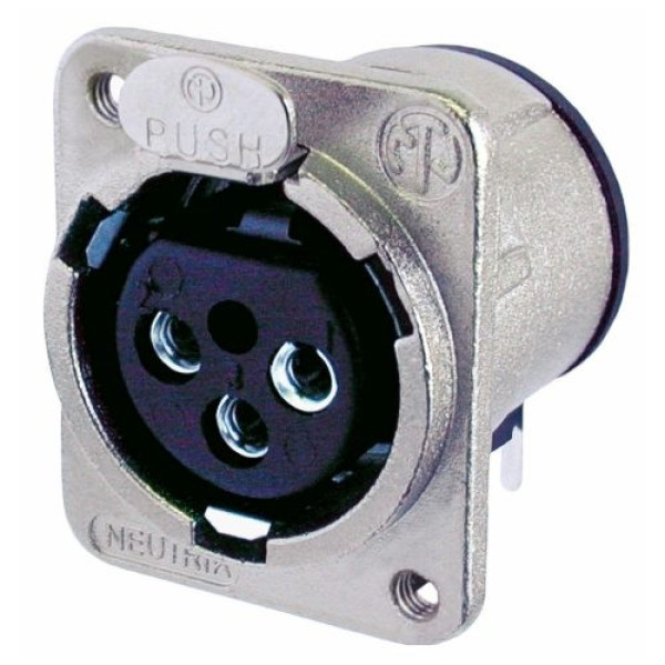 Neutrik NC3FDM3-H - 3 pólusú XLR aljzat vízszintes nyákhoz, ezüstözött érintkező, M3 csavarral szerelhető, D ház