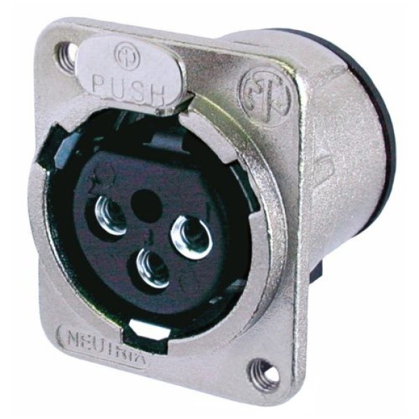 Neutrik NC3FDM3-V - 3 pólusú XLR aljzat függőleges nyákhoz, ezüstözött érintkező, M3-as csavarral szerelhető, D ház